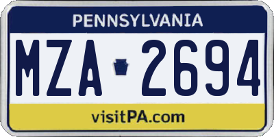 PA license plate MZA2694