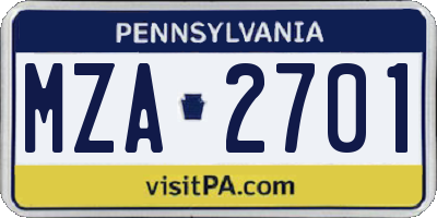 PA license plate MZA2701