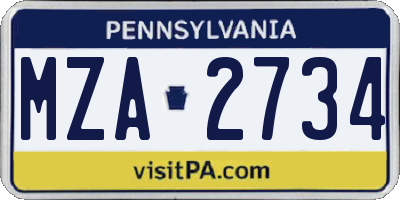 PA license plate MZA2734