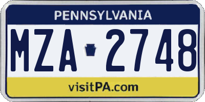 PA license plate MZA2748