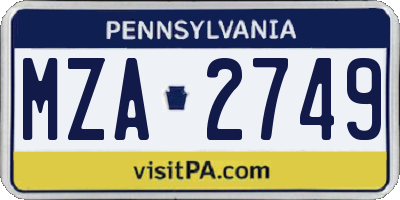 PA license plate MZA2749