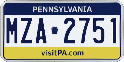 PA license plate MZA2751