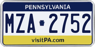 PA license plate MZA2752