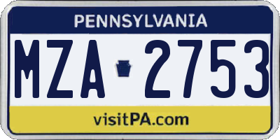 PA license plate MZA2753
