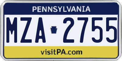 PA license plate MZA2755