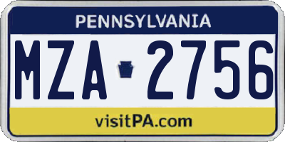 PA license plate MZA2756