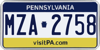 PA license plate MZA2758