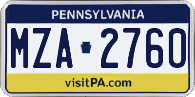 PA license plate MZA2760