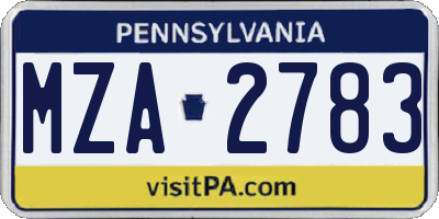 PA license plate MZA2783