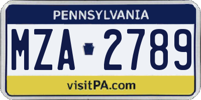 PA license plate MZA2789