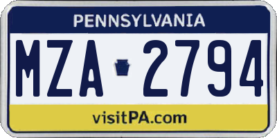 PA license plate MZA2794