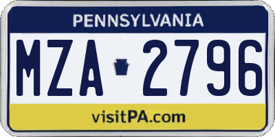 PA license plate MZA2796