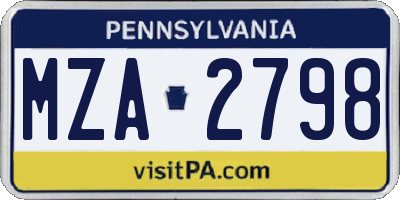 PA license plate MZA2798