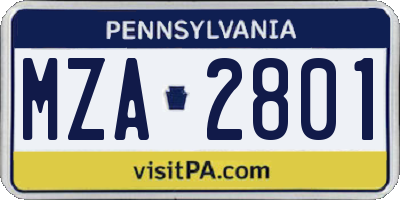 PA license plate MZA2801