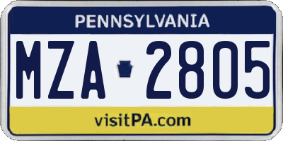 PA license plate MZA2805