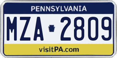 PA license plate MZA2809