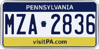 PA license plate MZA2836