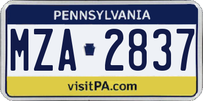 PA license plate MZA2837