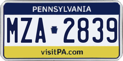 PA license plate MZA2839