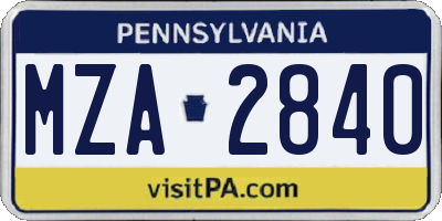 PA license plate MZA2840