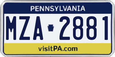 PA license plate MZA2881
