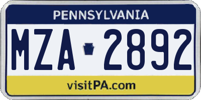PA license plate MZA2892