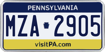 PA license plate MZA2905