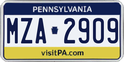 PA license plate MZA2909