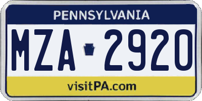 PA license plate MZA2920