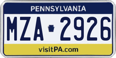 PA license plate MZA2926