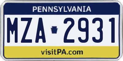 PA license plate MZA2931
