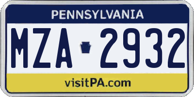 PA license plate MZA2932