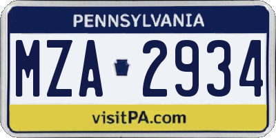 PA license plate MZA2934
