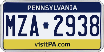 PA license plate MZA2938