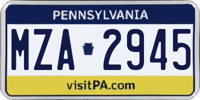 PA license plate MZA2945