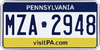 PA license plate MZA2948