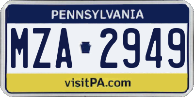 PA license plate MZA2949
