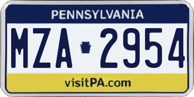 PA license plate MZA2954