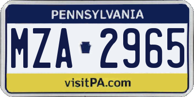PA license plate MZA2965
