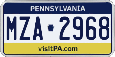 PA license plate MZA2968