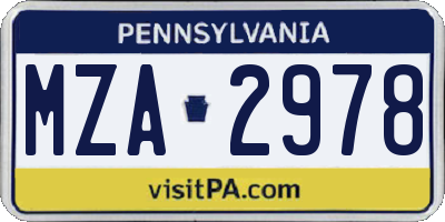 PA license plate MZA2978