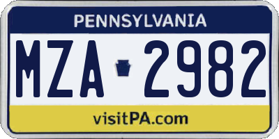 PA license plate MZA2982