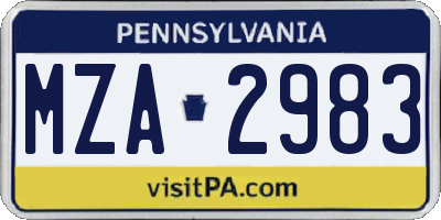 PA license plate MZA2983