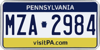 PA license plate MZA2984