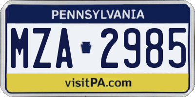 PA license plate MZA2985