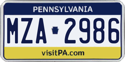 PA license plate MZA2986