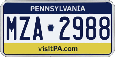 PA license plate MZA2988