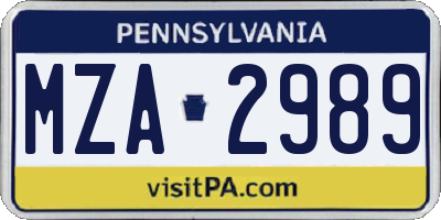 PA license plate MZA2989
