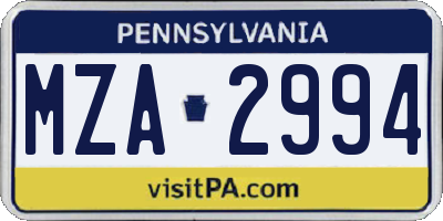 PA license plate MZA2994