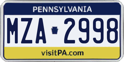 PA license plate MZA2998